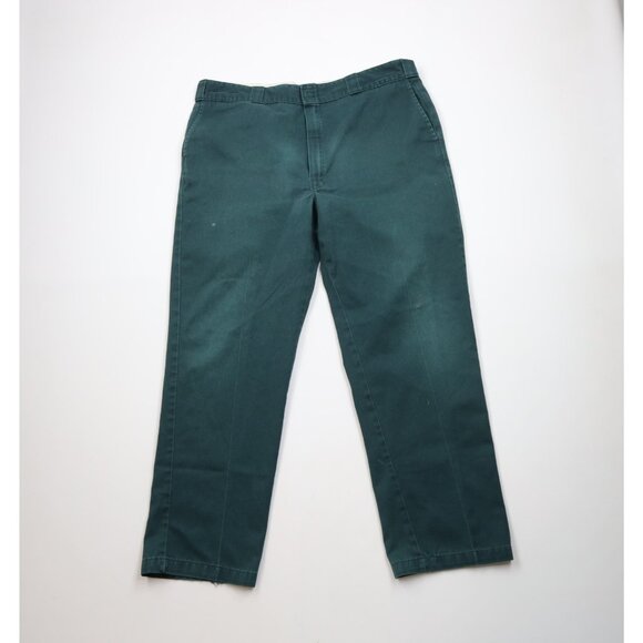 Vintage Dickies Mens 42x32 Distressed Spell Out Wide Leg Workwear Pants Green